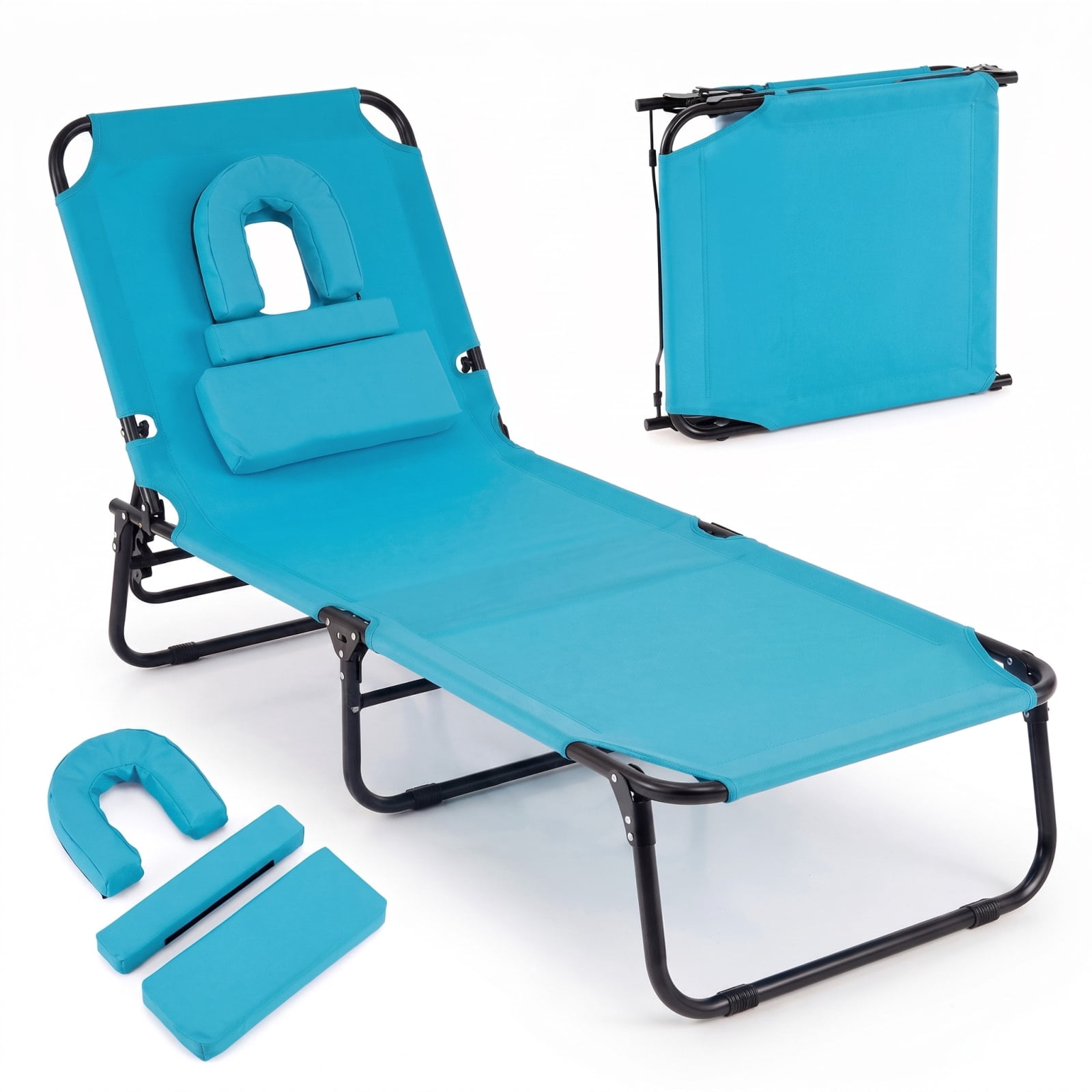 Furnibear Outdoor Metal Folding Patio Chair for Outdoor Poolside Lawn Turquoise Finish 330 lbs Weather-Resistant Outdoor Furniture