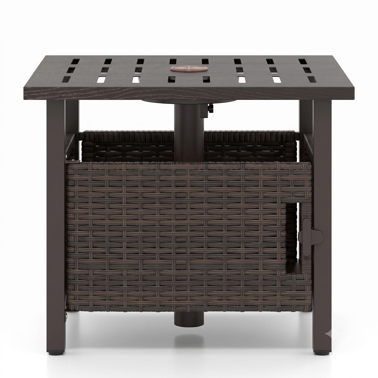 Furnibear Outdoor PE Wicker Patio Umbrella Side Table with 1.93 Inch Umbrella Hole for the Backyard and Poolside, Mix Brown