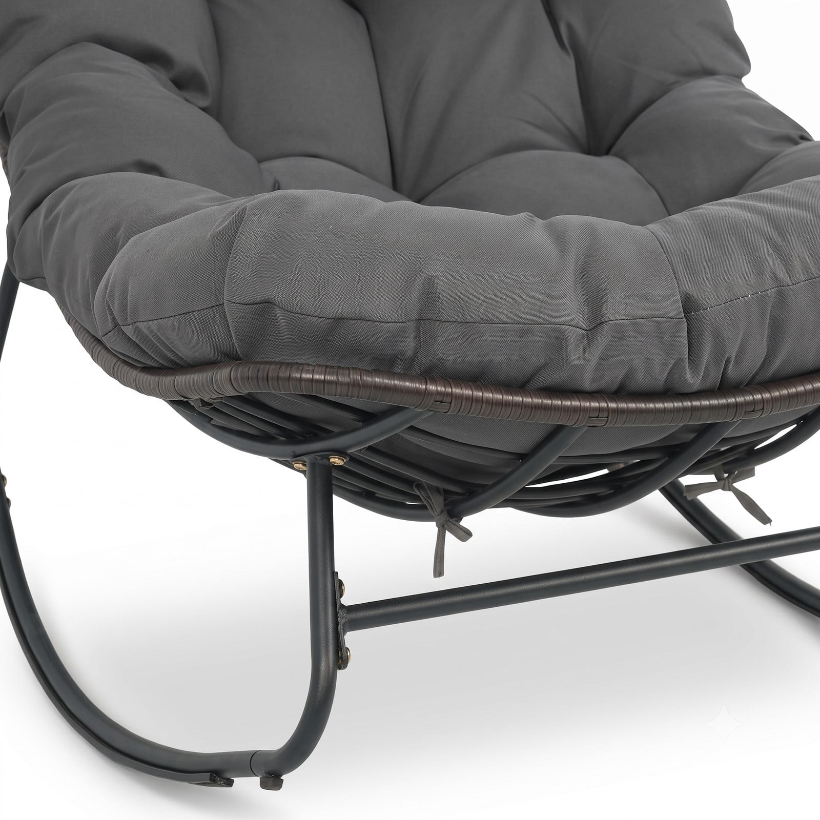 Furnibear Outdoor Papasan Rocking Chair with Thick Removable Cushion and Non-Slip Pads for Oversized Patio and Backyard Comfort, Gray