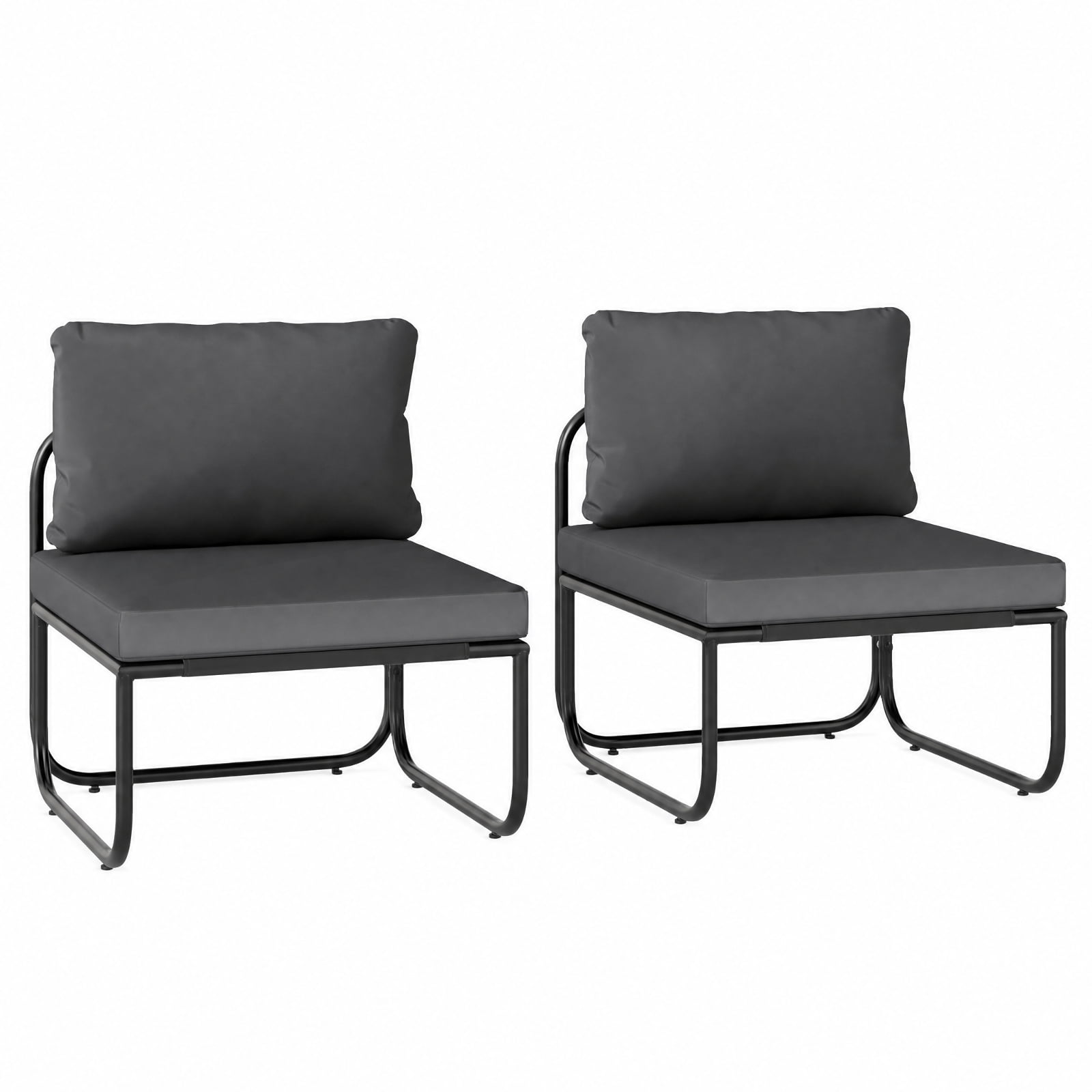 Furnibear Outdoor Patio Chairs Set of 2 with Removable Machine Washable Cushions Metal Frame and Adjustable Foot Pads for Backyard, Gray