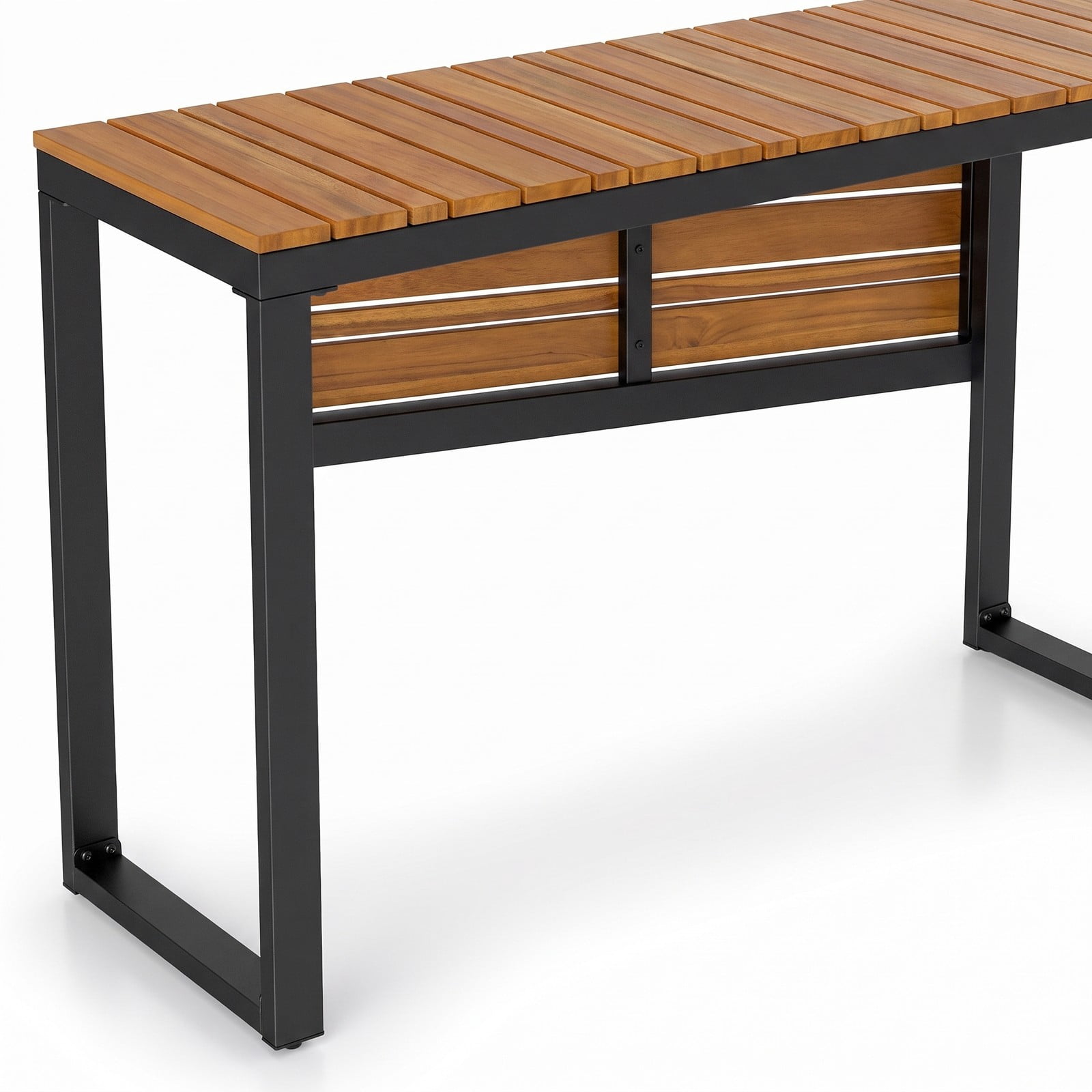Furnibear Outdoor Rectangle Console Table with Slatted Acacia Wood Tabletop and Metal Frame for Patio and Living Room, Natural