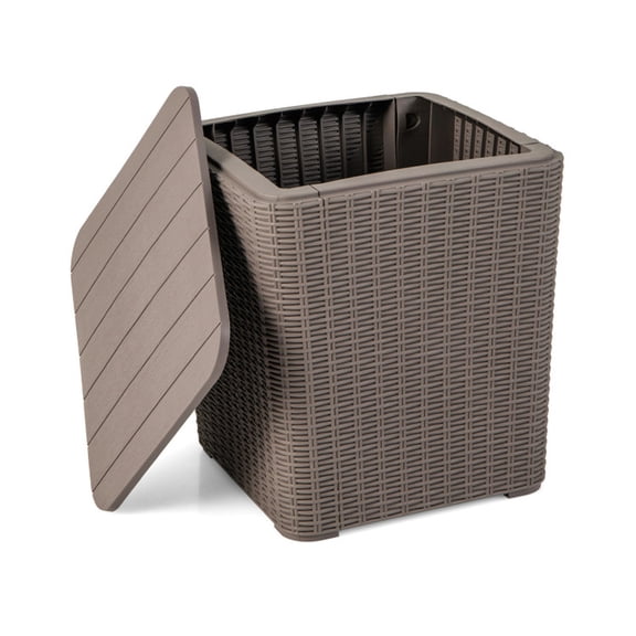 Furnibear Outdoor Resin Storage Side Table with Removable Lid and Wicker Polyresin, Coffee - Outdoor Indoor End Table with Storage