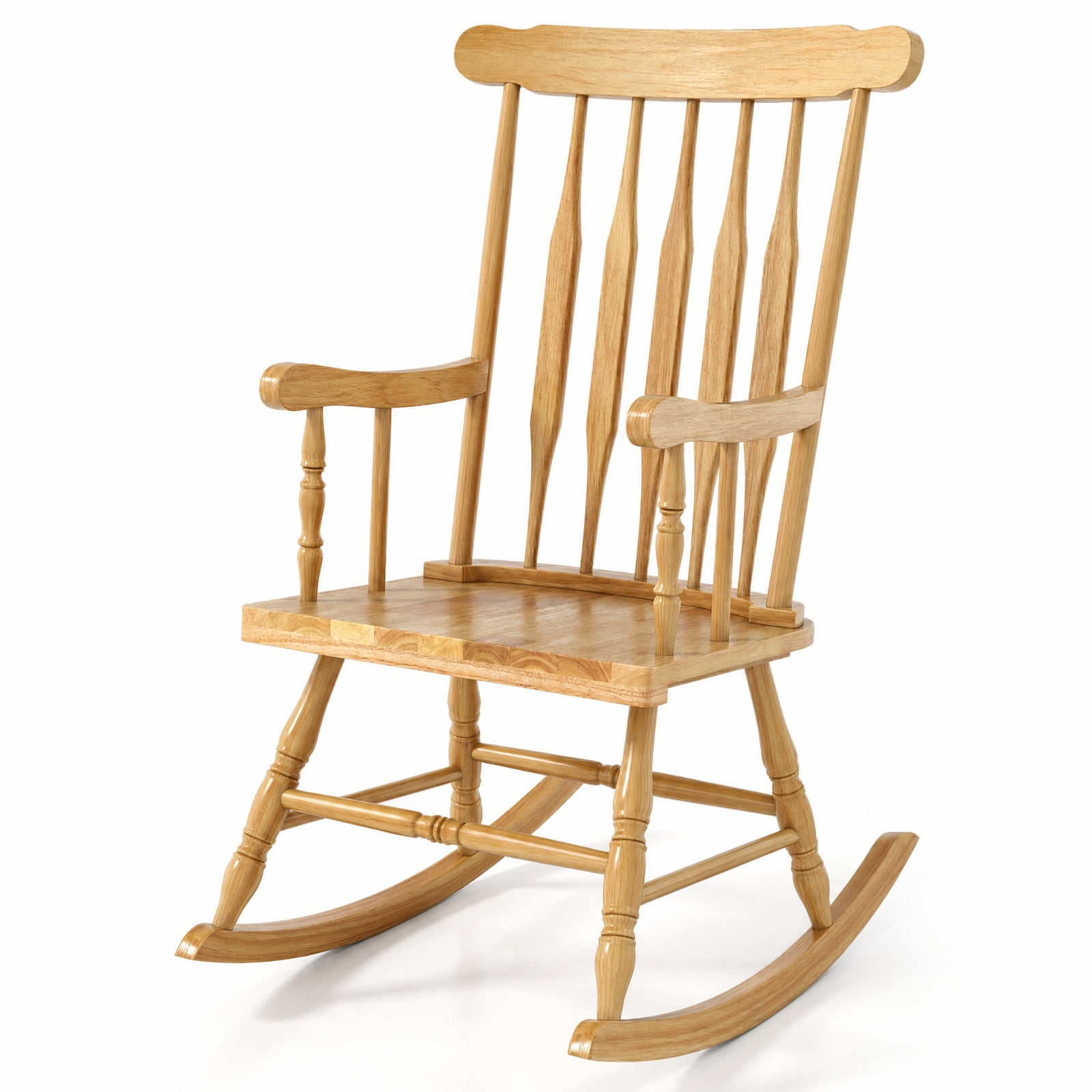 Furnibear Outdoor Rocking Chair Solid Rubber Wood for Outdoor Garden Balcony Natural 300 lbs Capacity