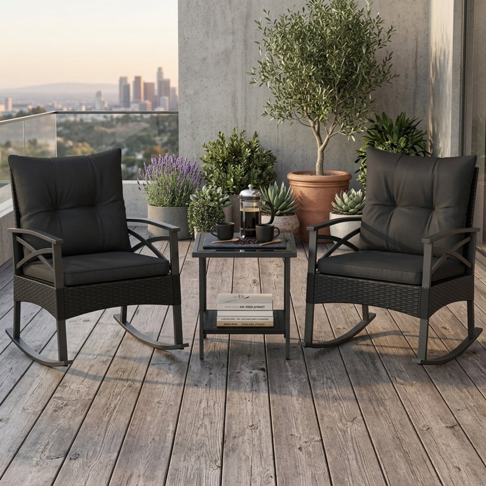 Furnibear Outdoor Rocking Chair for Lawn Patio Backyard Outdoor Metal 100 lbs Capacity Black Weather-Resistant Outdoor Furniture
