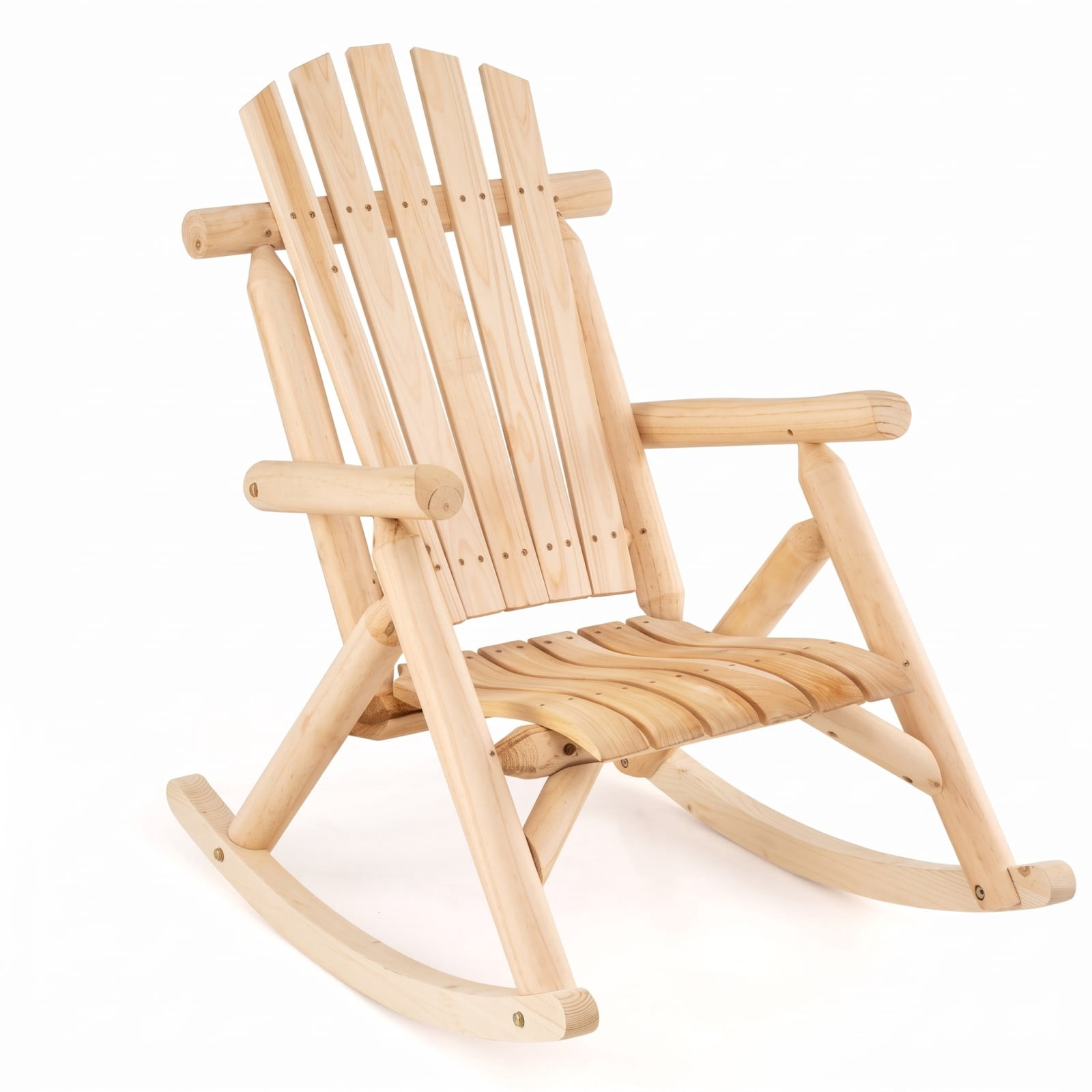Furnibear Outdoor Rocking Chair for Patio Garden Backyard Outdoor Fir Wood 330 lbs Capacity Brown/Natural