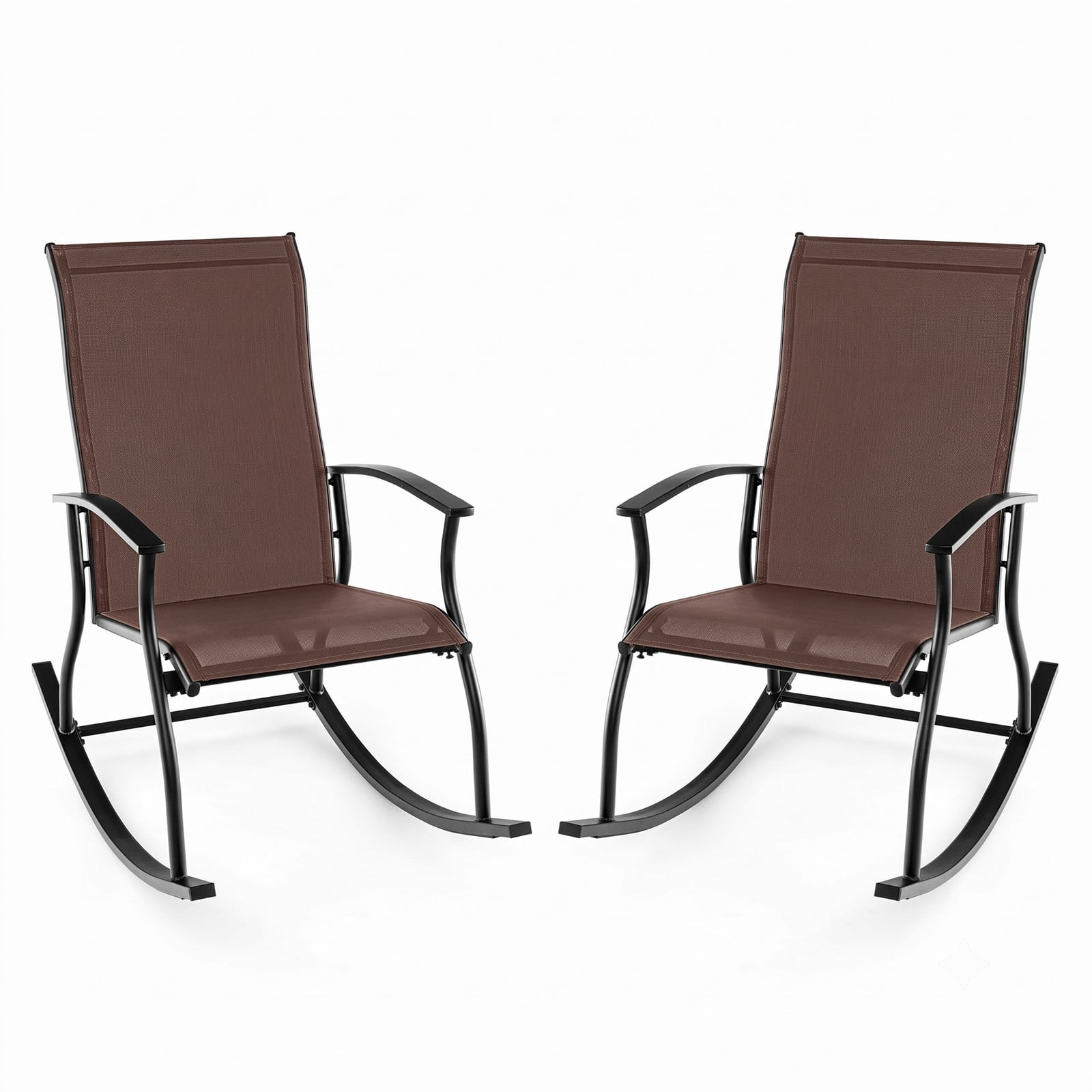 Furnibear Outdoor Rocking Chairs Set of 2 with Breathable Backrest and Rustproof Metal Frame for Backyard and Poolside, Brown
