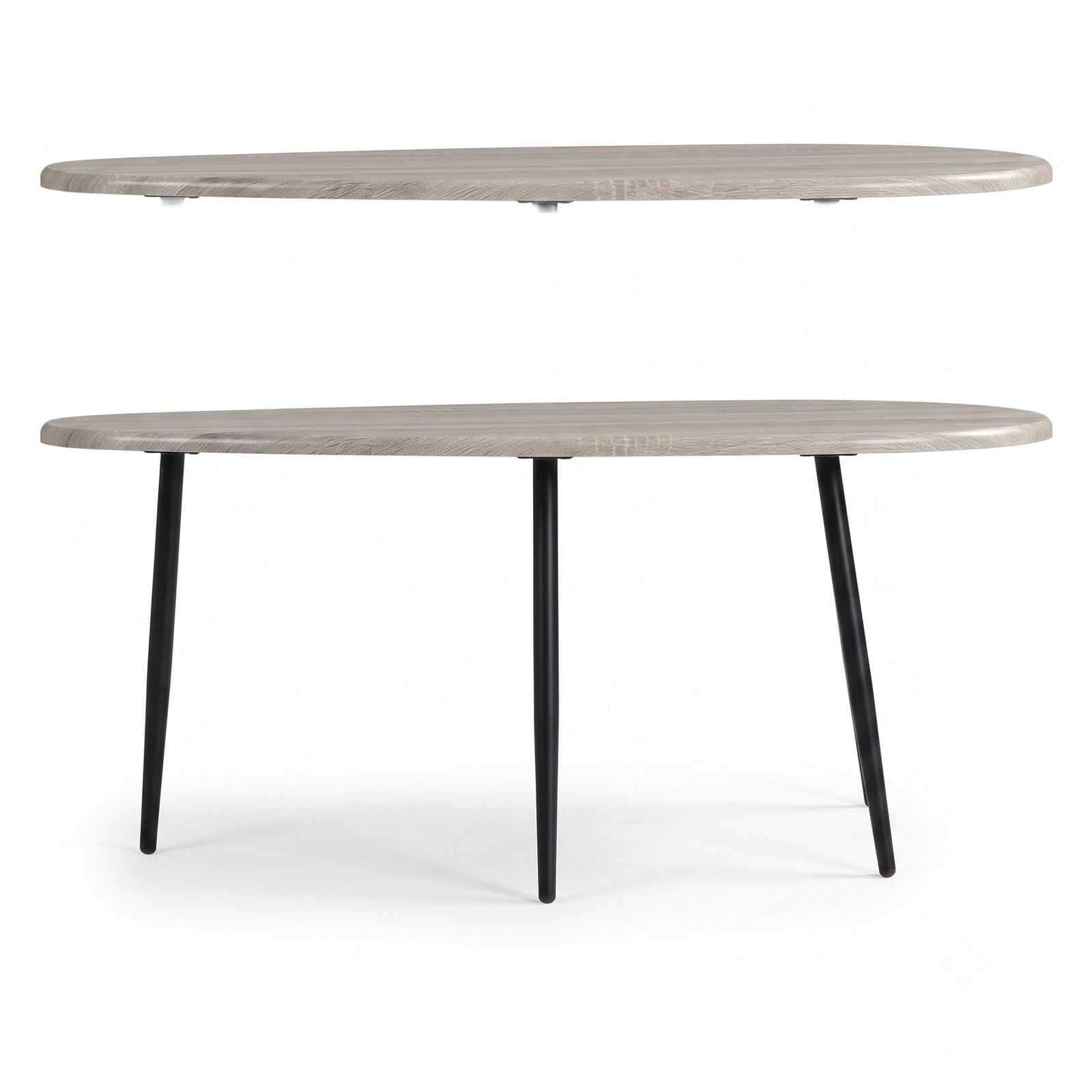 Furnibear Oval Coffee Table Mid Century Center Table with Sturdy Metal Frame, Open Storage Shelf & Adjustable Foot Pads for Living Room, Hallway & Lounge, Gray