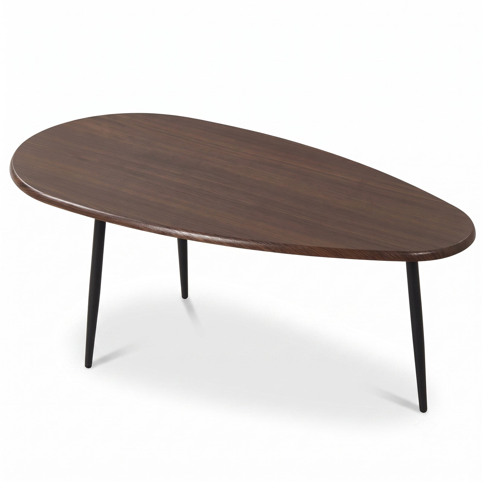 Furnibear Oval Coffee Table Mid Century Center Table with Sturdy Metal Frame, Open Storage Shelf & Adjustable Foot Pads for Living Room, Hallway & Lounge, Walnut