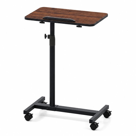 Furnibear Rolling Overbed Table for Laptop and Meals, Compact 20.5-Inch Bed Tray Side Table for Sofa Couch or Bedroom, Walnut