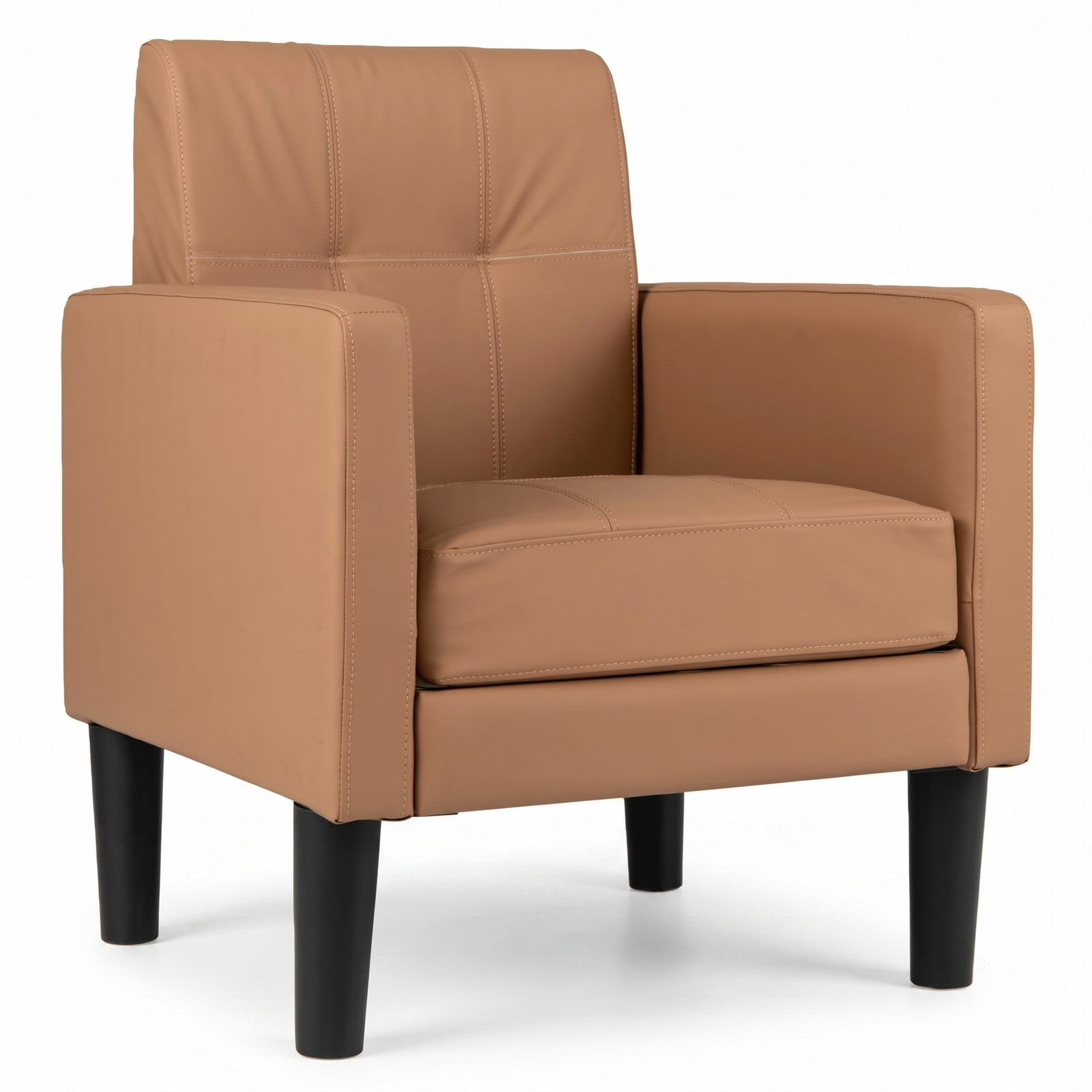 Furnibear PU Leather Modern Accent Chair with Removable Padded Seat Cushion, Ergonomic Upholstered Armchair with Wide Backrest and Plywood Frame for Living Room, Brown