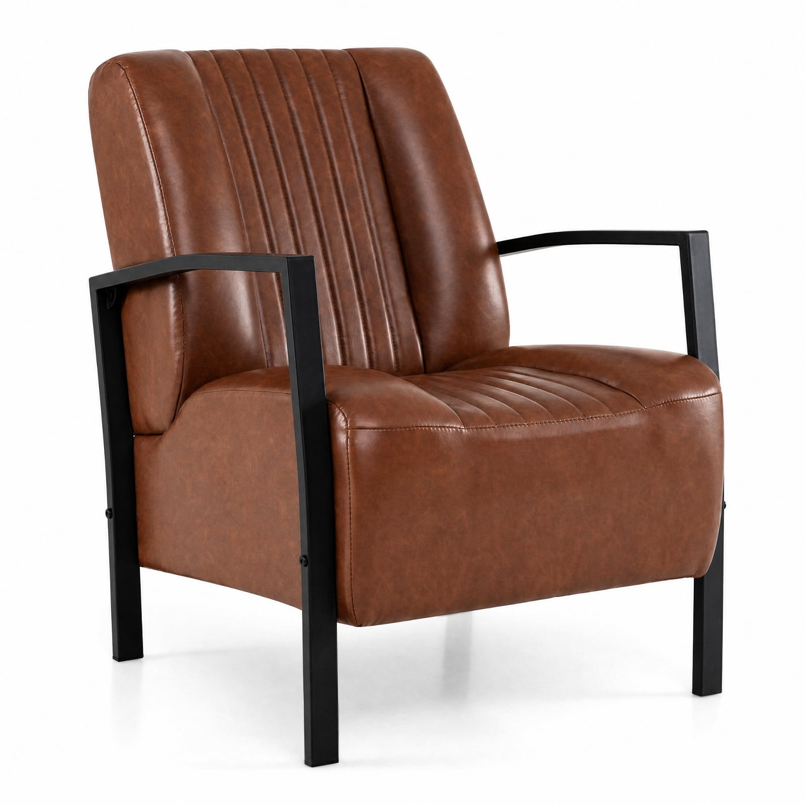 Furnibear PU Leather Upholstered Accent Armchair with Padded Seat and Back Ergonomic Lounge Reading Chair for Living Room Bedroom Office, Brown