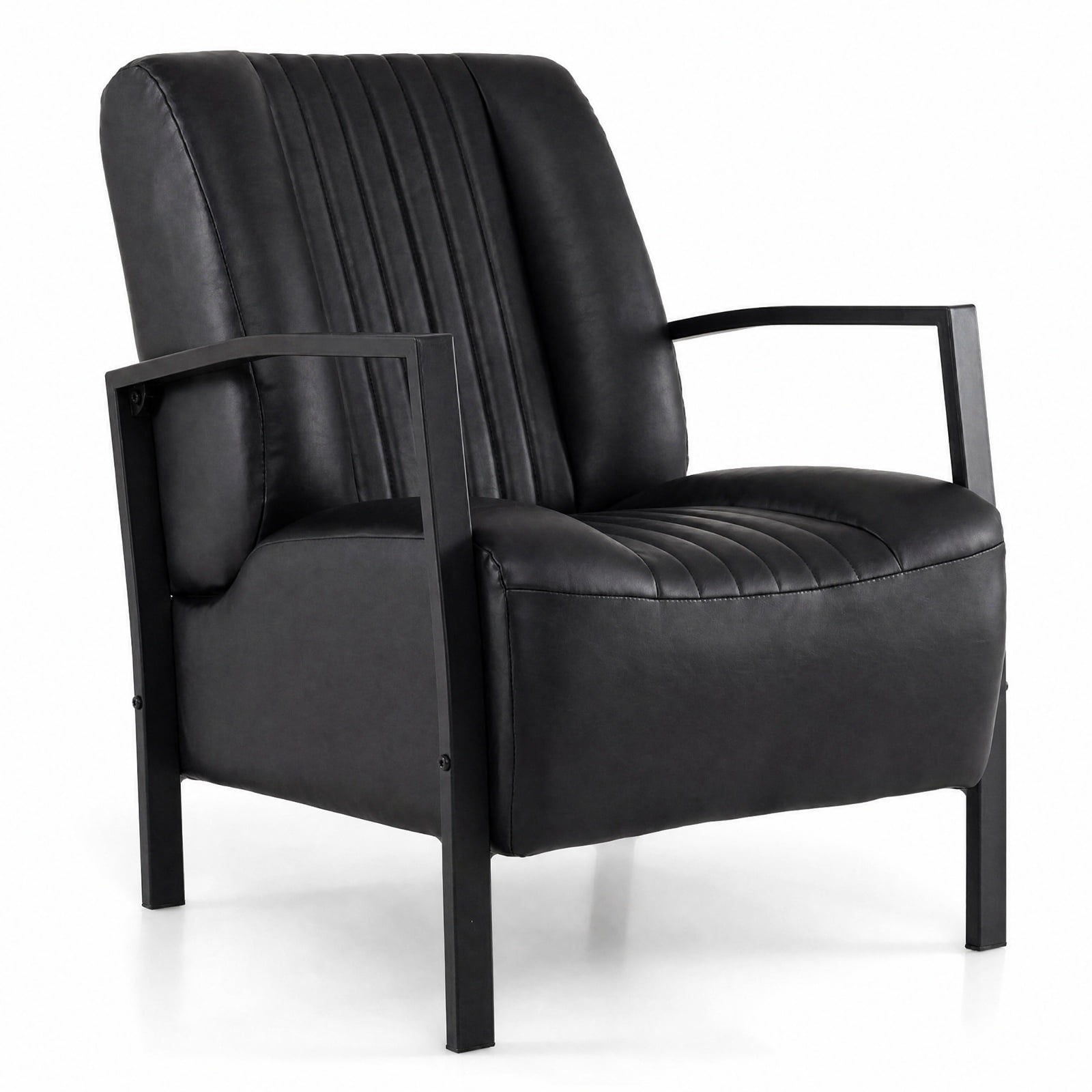 Furnibear PU Leather Upholstered Armchair with Padded Seat Back Ergonomic Support and Metal Legs Comfy Lounge Reading Chair for Living Room, Black