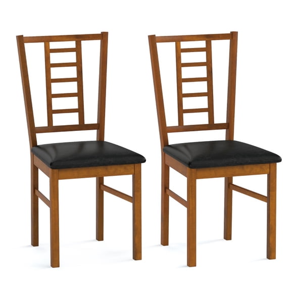 Furnibear PU Leather Upholstered Wood Dining Chairs Set of 2 with Ergonomic and Padded Design, 35" Size, Brown