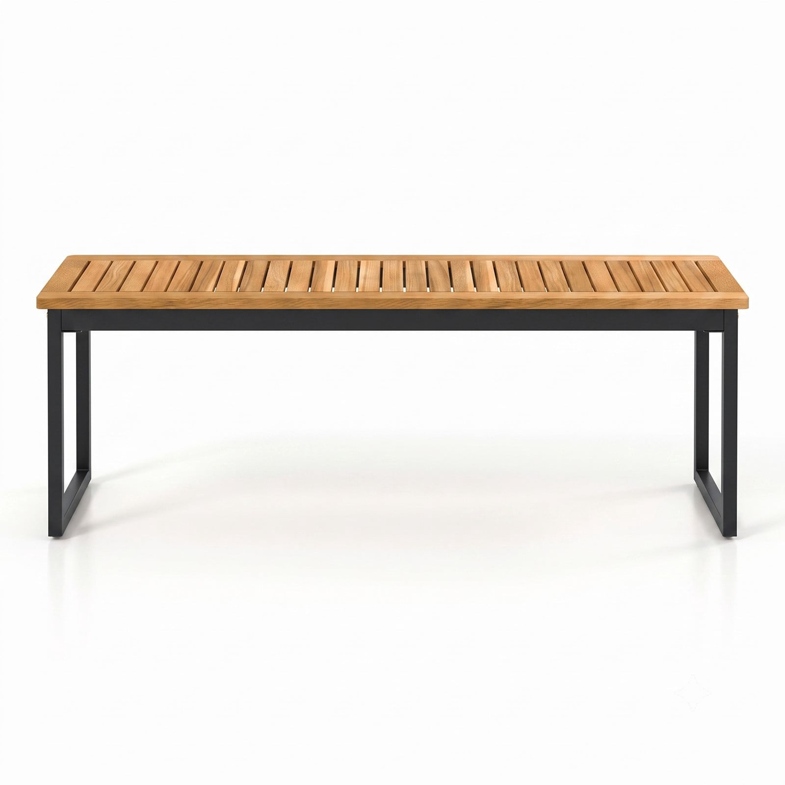 Furnibear Patio Dining Bench Backless with Slatted Acacia Wood Seat and Metal Legs for Indoor and Outdoor Garden Use, Natural