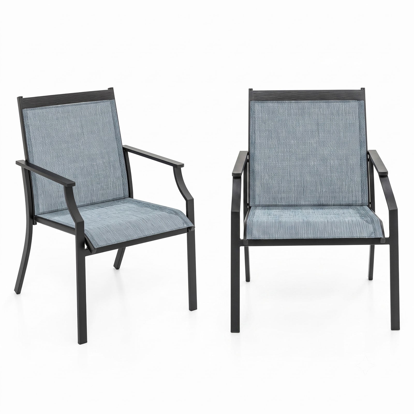 Furnibear Patio Dining Chairs Set of 2 with Extra-Wide Breathable Seats and Rustproof Metal Frame for Backyard and Deck Dining , Blue
