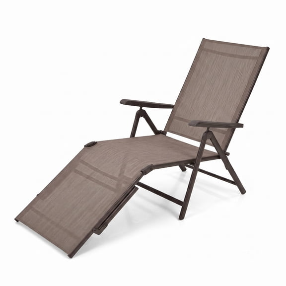 Furnibear Patio Foldable Chaise Lounge Chair with 5 Angle Backrest and Adjustable Footrest for Garden Poolside and Patio, Brown