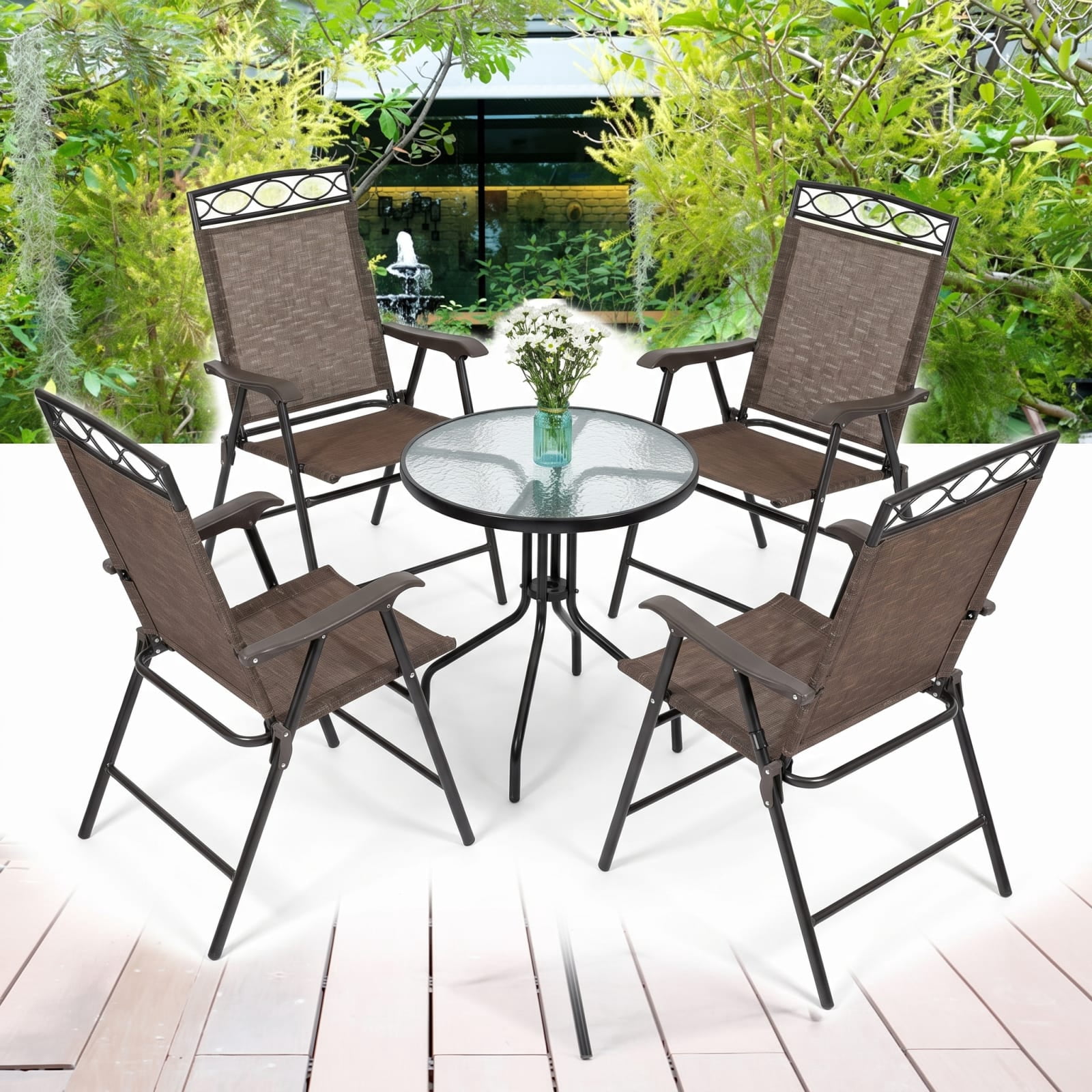 Furnibear Patio Folding Chairs Set of 4, Steel Frame, Black, 250 lbs Capacity per Chair, Weather-Resistant Outdoor Furniture