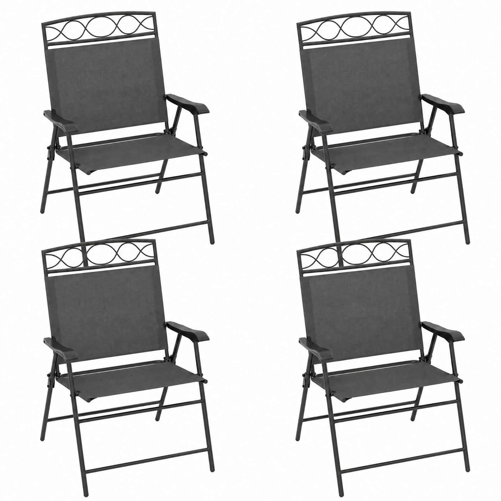 Furnibear Patio Folding Dining Chairs Set of 4 with Armrests and Padded Fabric Seat for Outdoor and Indoor Kitchen Dining, Gray