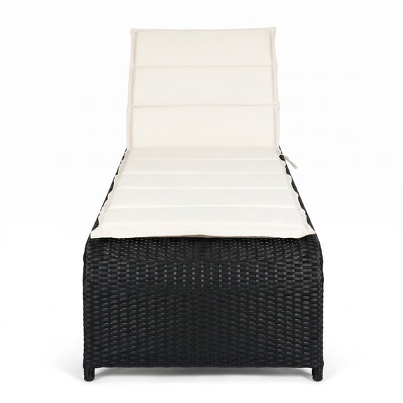 Furnibear Patio Rattan Chaise Lounge Recliner with 5-Position Adjustable Backrest and Cushion for Poolside Patio and Garden, White
