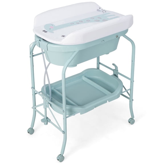Furnibear Portable Baby Changing Station Foldable Diaper Changing Table with Storage Basket and Shelves for Nursery Diaper Changes, Blue