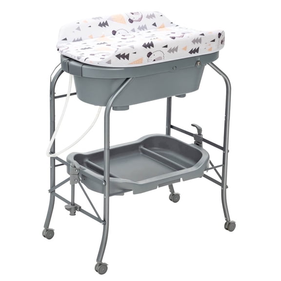 Furnibear Portable Baby Changing Station Foldable Diaper Changing Table with Storage Basket and Shelves for Nursery Diaper Changes, Gray