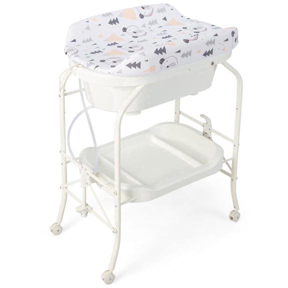 Furnibear Portable Baby Changing Station Foldable Diaper Changing Table with Storage Basket and Shelves for Nursery Diaper Changes, White