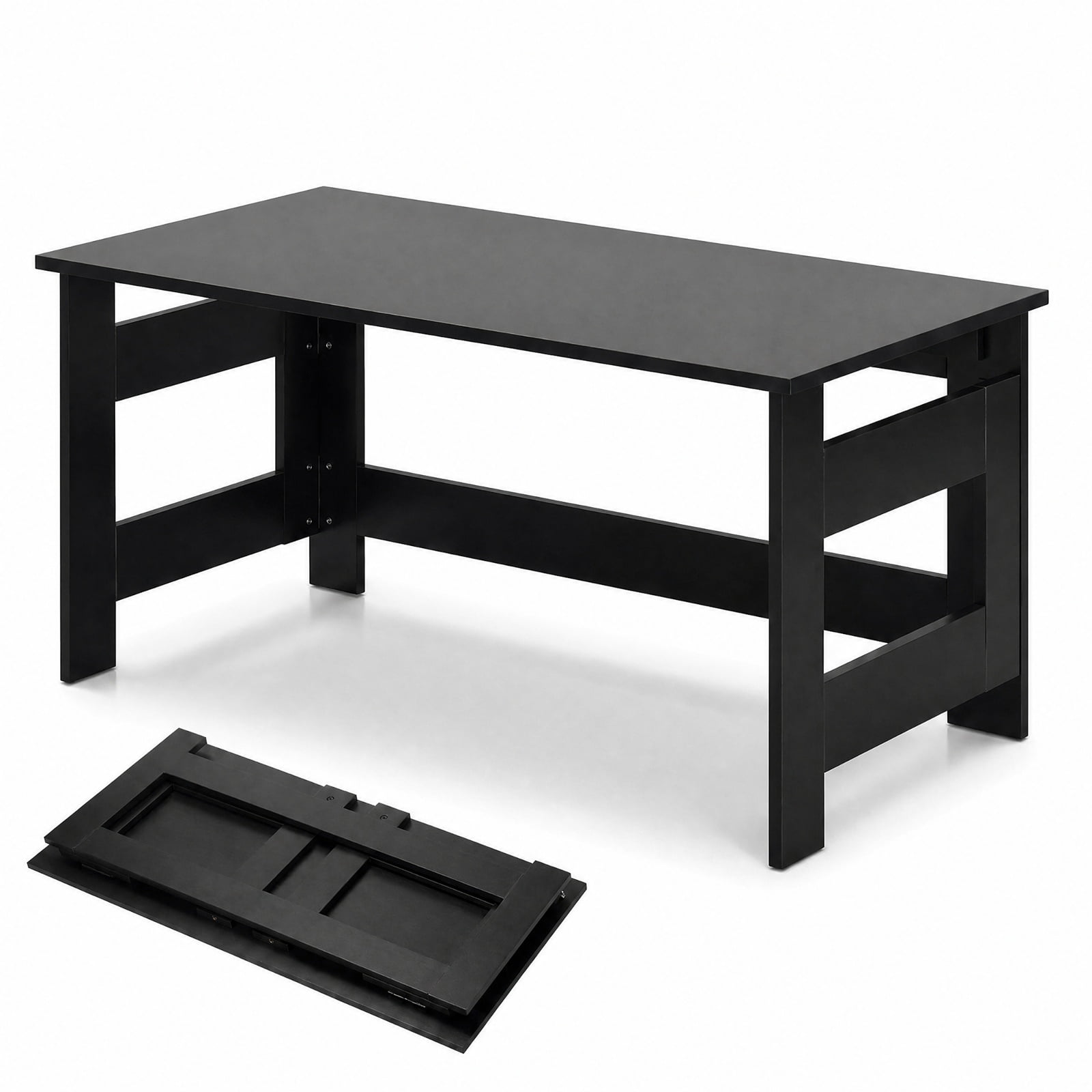 Furnibear Portable Low Floor Table with Foldable Legs Space Saving Folding Coffee Table for Living Room Dining Reading Gaming, Black