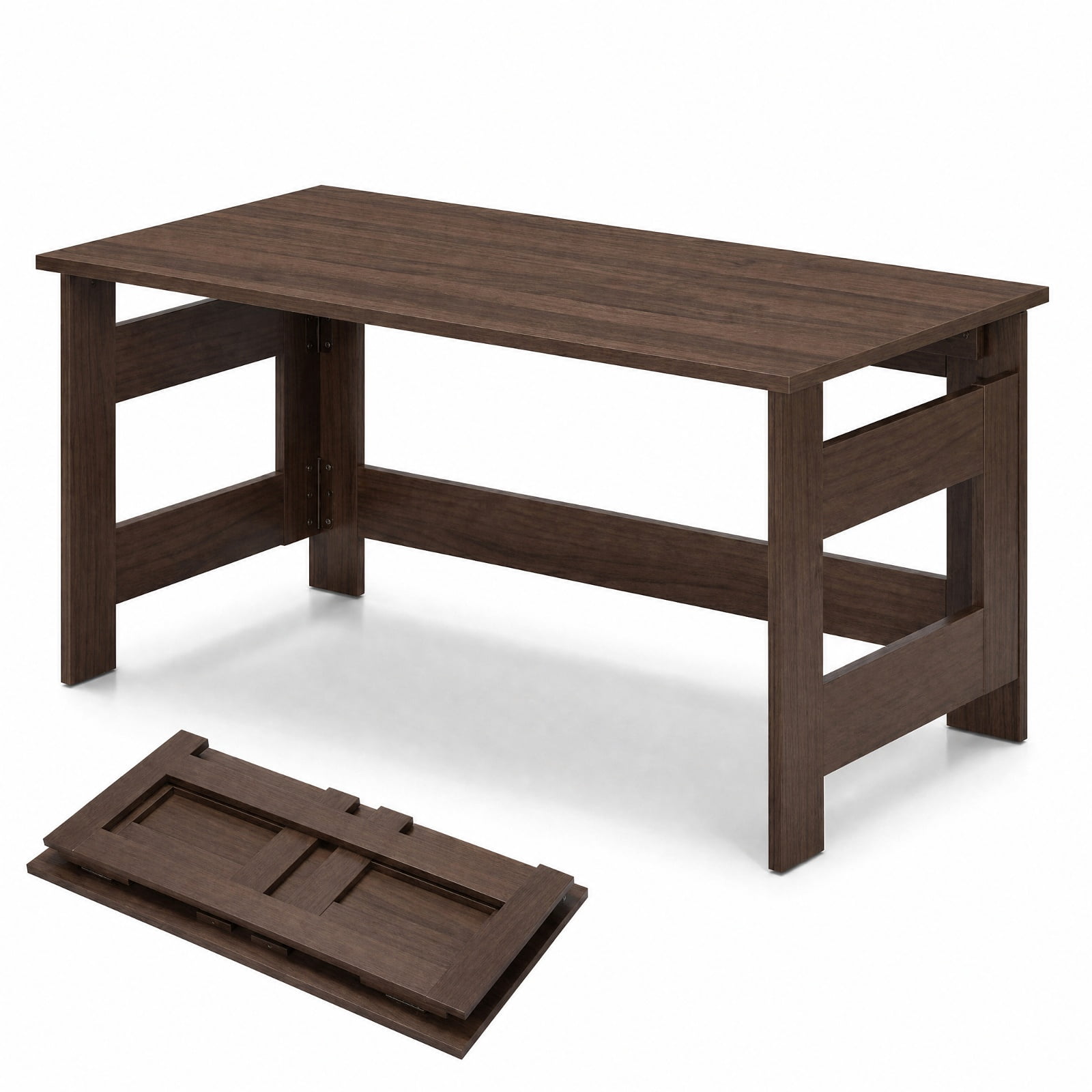 Furnibear Portable Low Floor Table with Foldable Legs Space Saving Folding Coffee Table for Living Room Dining Reading Gaming, Brown