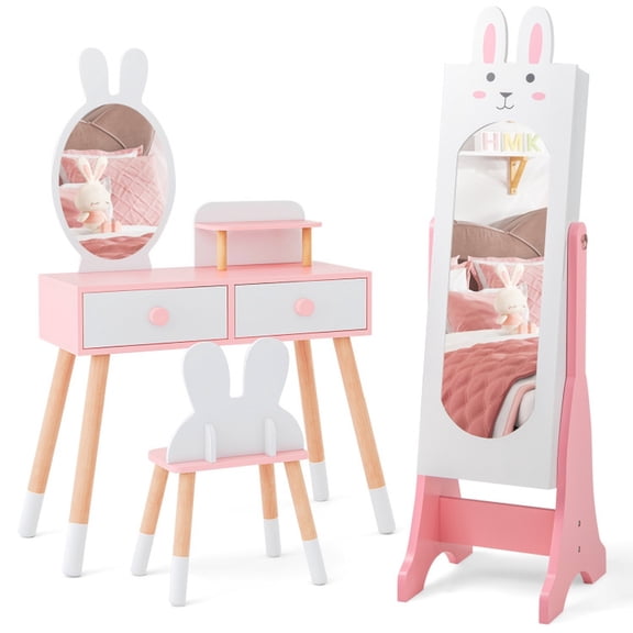 Furnibear Princess Vanity Lighted Table for Toddlers with Stool, White