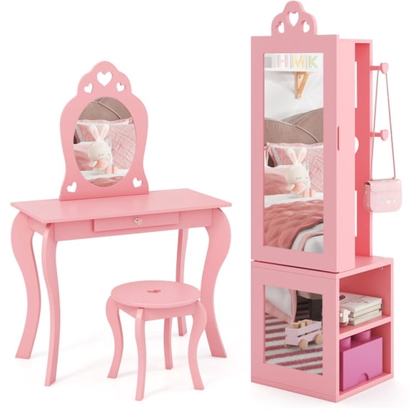 Furnibear Princess Vanity Multi-Drawer Makeup Table for Kids, Pink