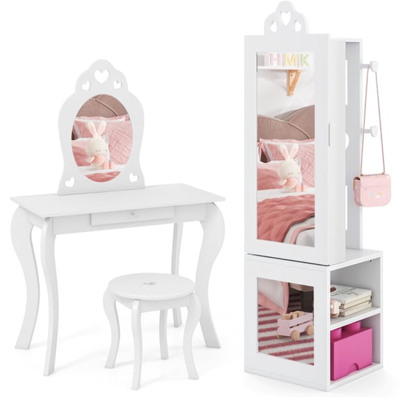 Furnibear Princess Vanity Multi-Drawer Makeup Table for Kids, White