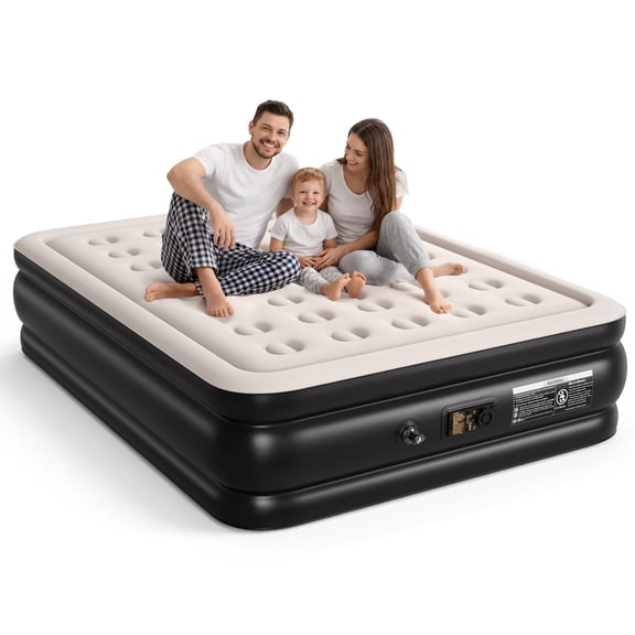 Furnibear Queen Air Mattress Double High Inflatable Bed with Built in Electric Pump Blow Up Bed for Camping and Guests 203 x 152 x 45 cm, Black