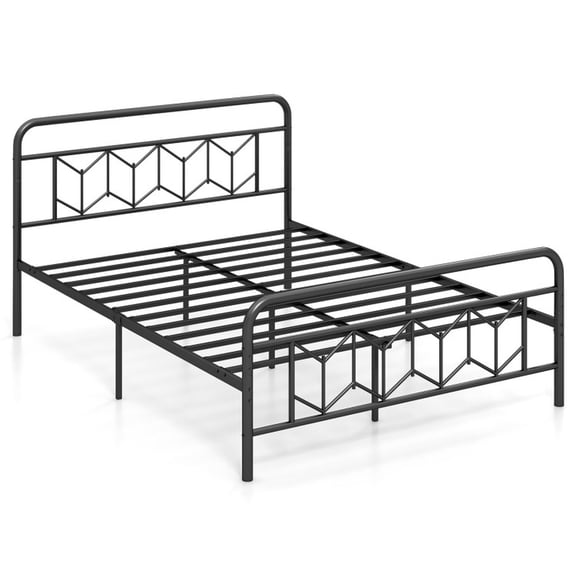 Furnibear Queen Platform Bed Frame with High Graphic Headboard Snap Lock Slats Noise Free Mute Bar Anti Slip Pads Under Bed Storage No Box Spring, Black
