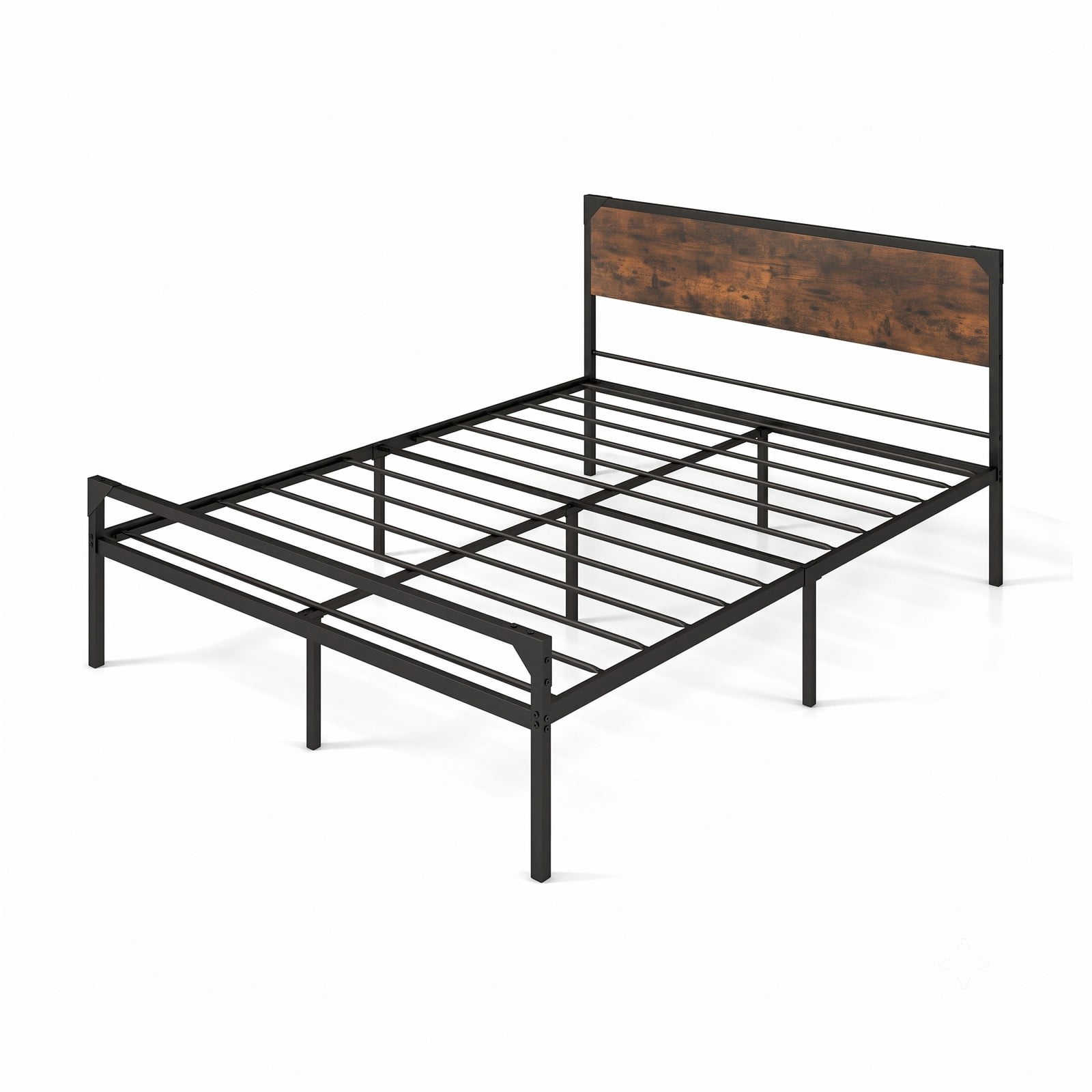 Furnibear Queen Platform Bed Frame with Rustic Wood Headboard and Footboard and Under-Bed Storage for Bedroom, Rustic Brown and Black