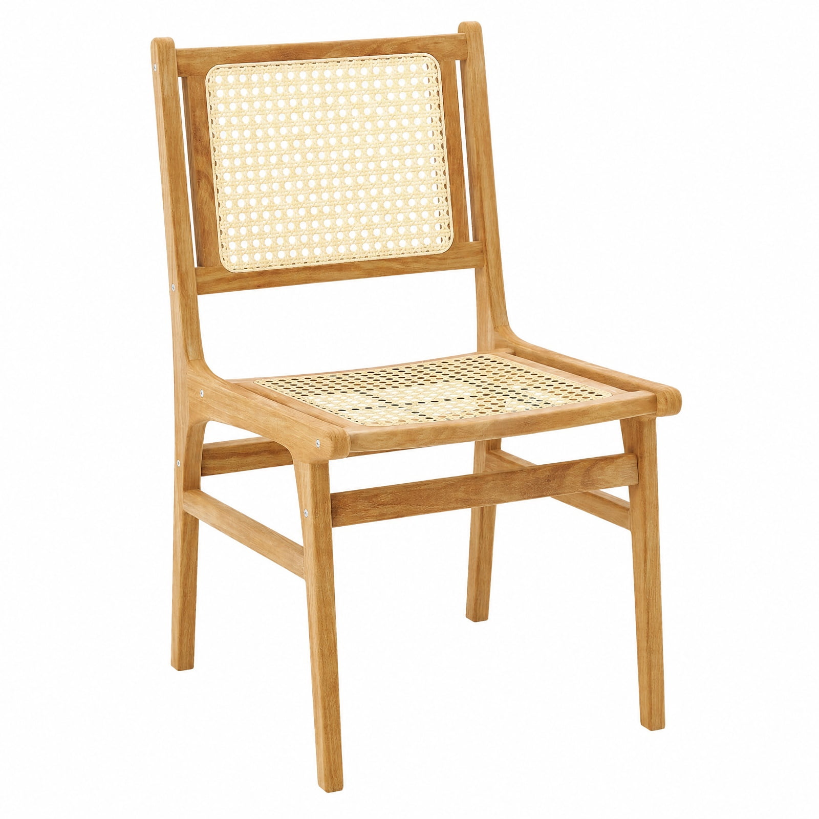 Furnibear Rattan Dining Chair with Natural Cane Woven Backrest and Teak Wood Frame