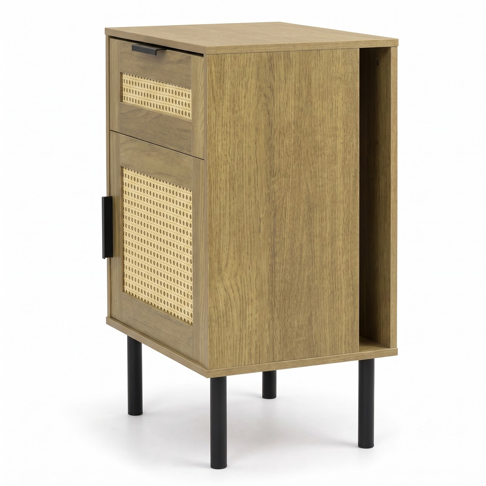 Furnibear Rattan Nightstand with Drawer and Storage Cabinet as a Bedside Table for Bedroom Dorm and Living Room, Natural