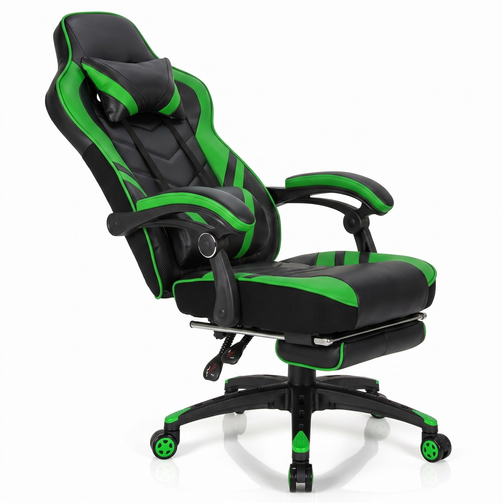 Furnibear Reclining Gaming Chair with Retractable Footrest, Ergonomic Racing Computer Chair, High Back Swivel Home Office Desk Chair with Headrest and Lumbar, Green