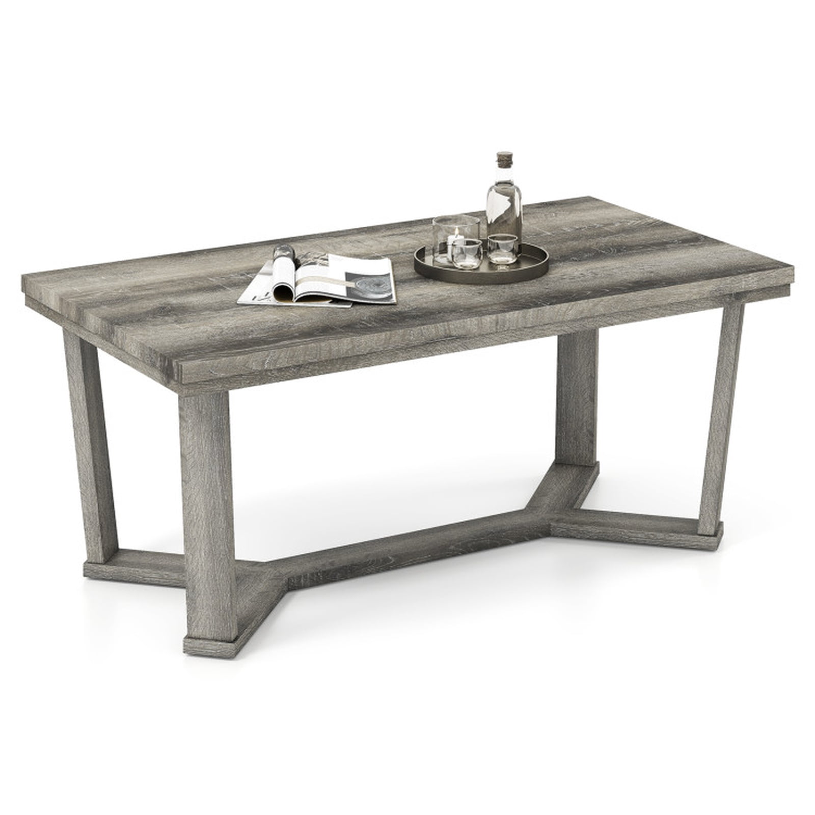 Furnibear Rectangle Coffee Table Rubber Wood Base with Cross-Shaped Base - Gray - Living Room Cocktail Center Table