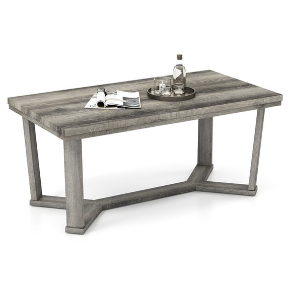 Furnibear Rectangle Coffee Table Rubber Wood Base with Cross-Shaped Base - Gray - Living Room Cocktail Center Table