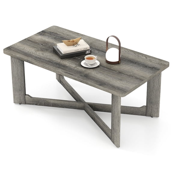 Furnibear Rectangle Coffee Table Rubber Wood Base with X-Shaped Base - Gray - Living Room Cocktail Center Table
