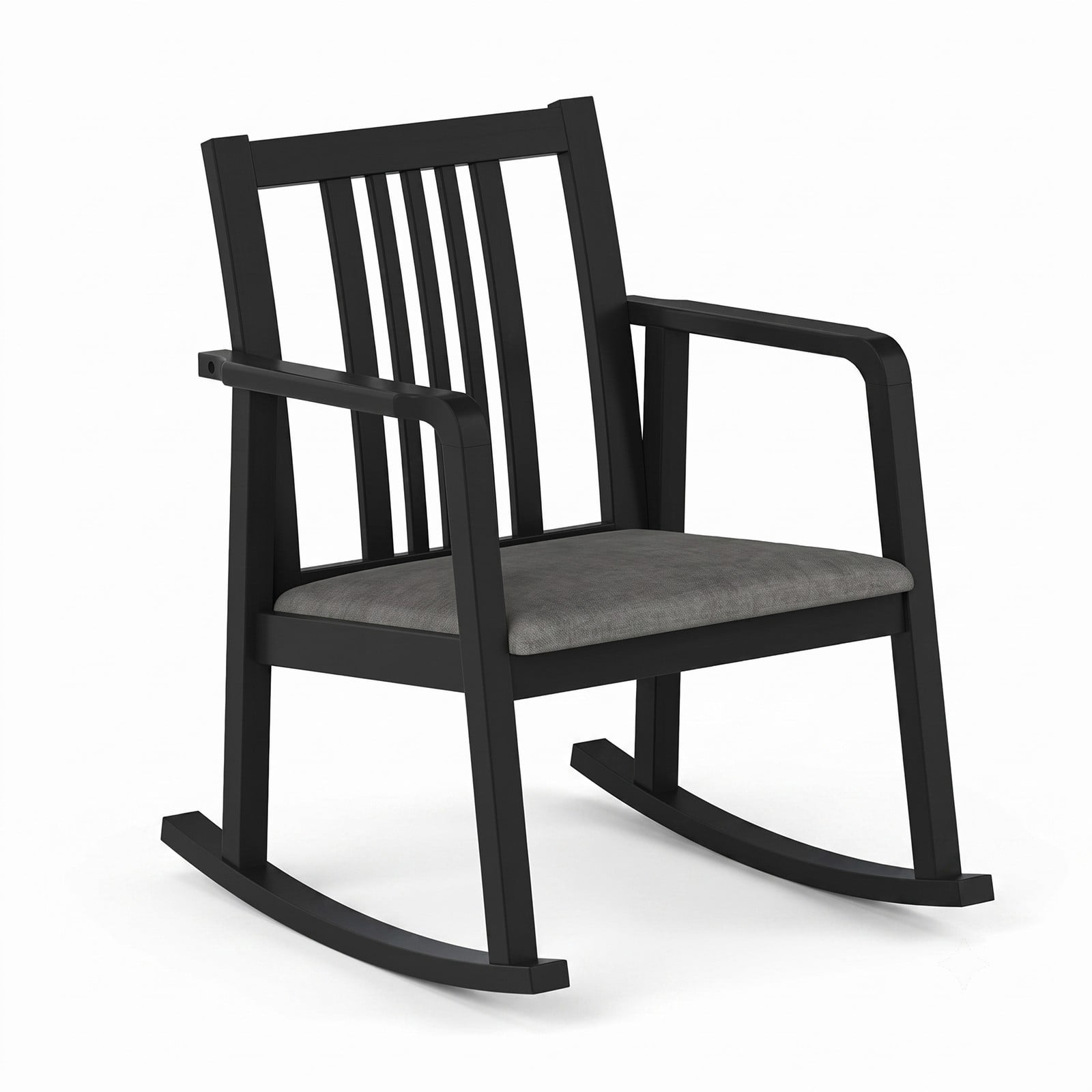 Furnibear Rocking Chair with Slatted Back, Curved Armrests and Soft Padded Fabric Seat for Living Room, Bedroom and Nursery, Black