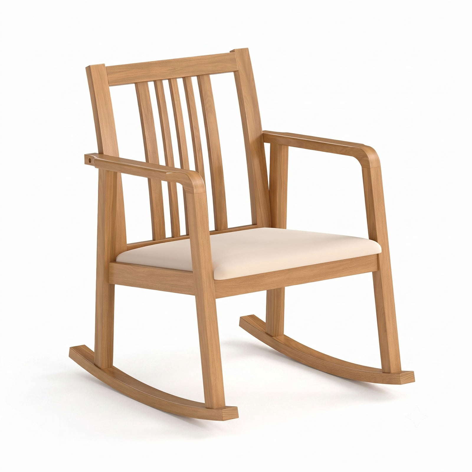 Furnibear Rocking Chair with Slatted Back, Curved Armrests and Soft Padded Fabric Seat for Living Room, Bedroom and Nursery, Natural