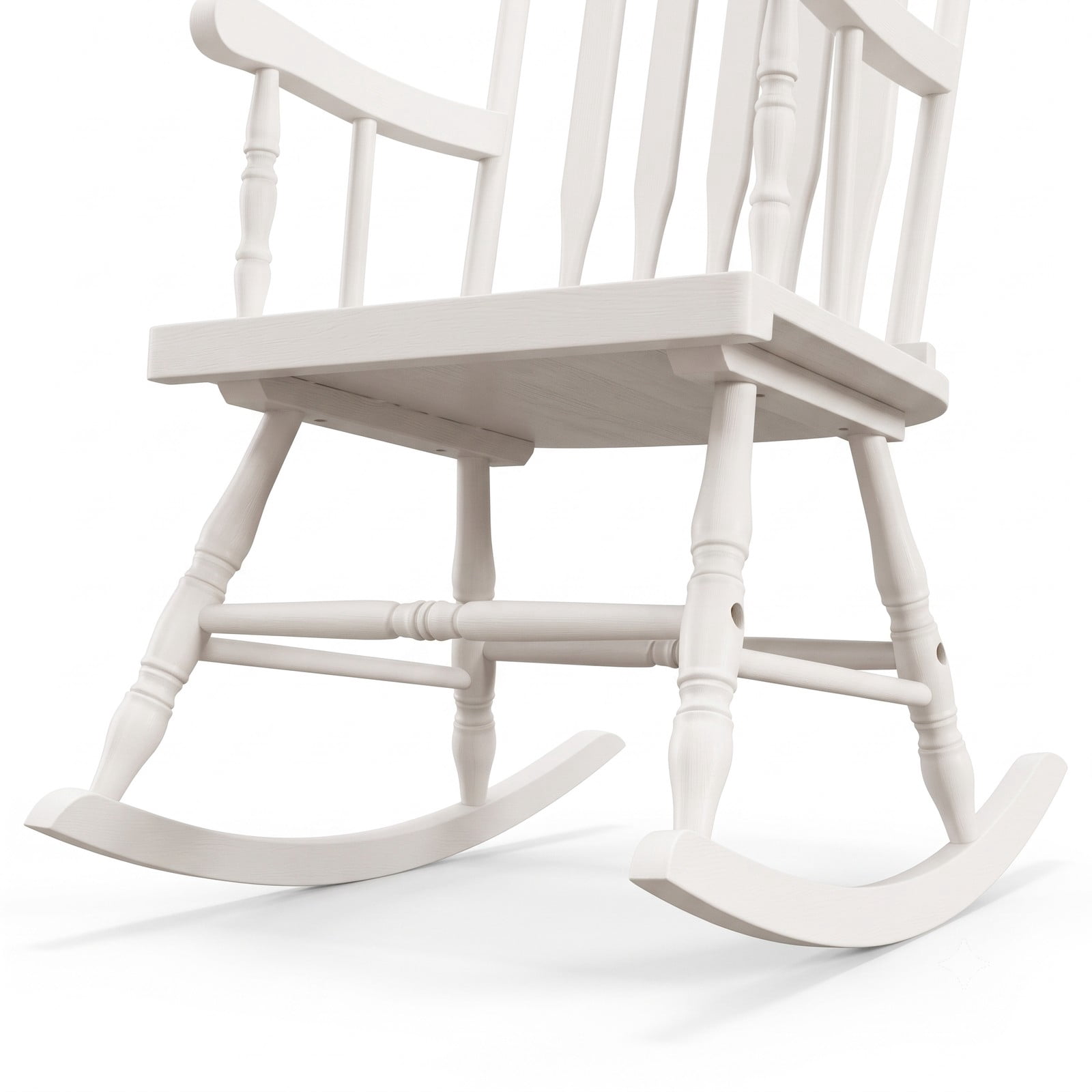 Furnibear Rocking Chair with Solid Rubber Wood Frame and Classic Spindle Back for Indoor Living Room, Front Porch and Patio, White