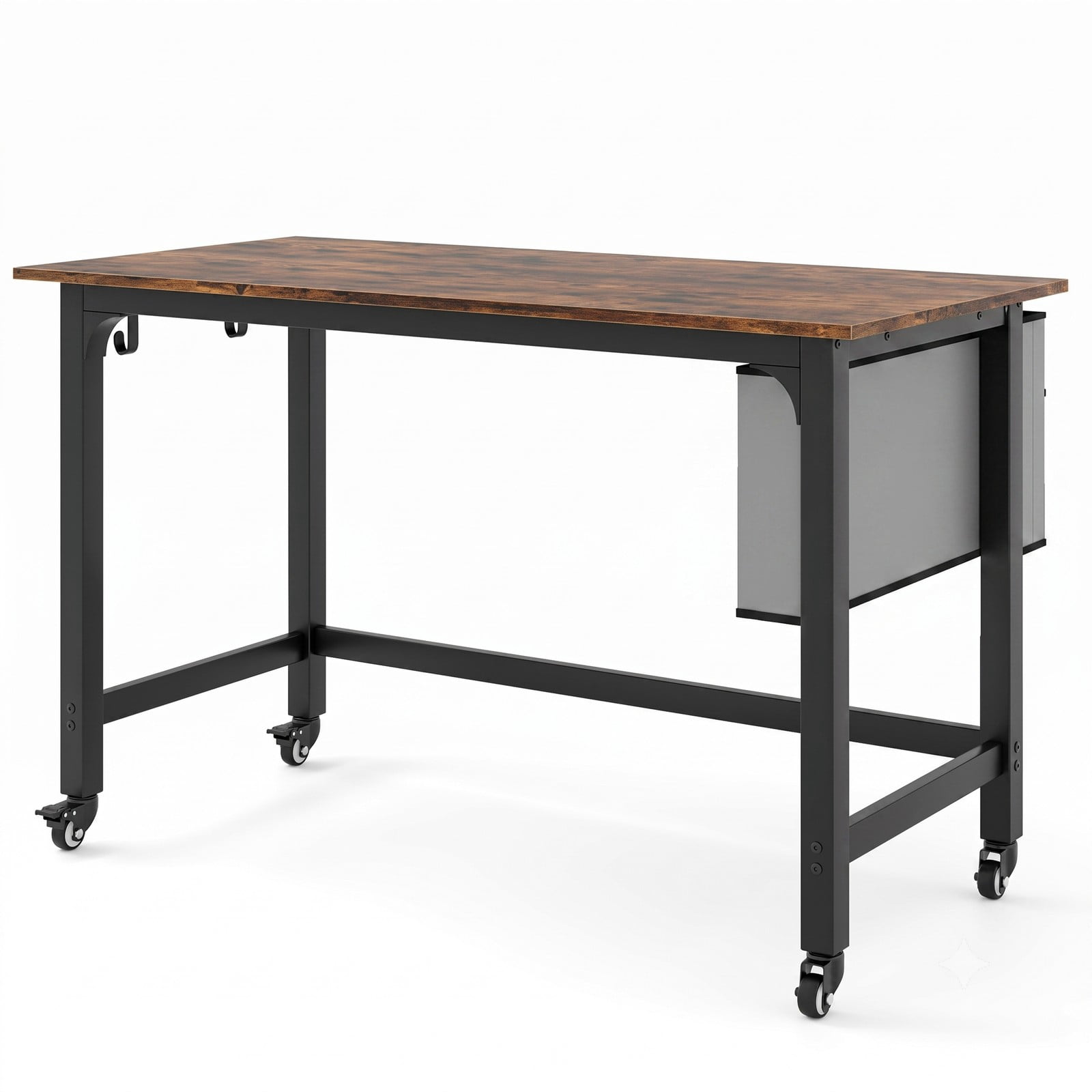 Furnibear Rolling Computer Desk Home Office Desk with Detachable Fabric Bag and Wheels, Mobile Writing Desk with Metal Frame, Rustic Brown