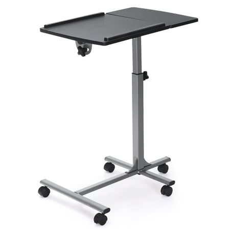 Furnibear Rolling Laptop Table with Wheels, Adjustable Height Mobile Laptop Desk with Tilting Top, Portable Laptop Desk for Bed, Black