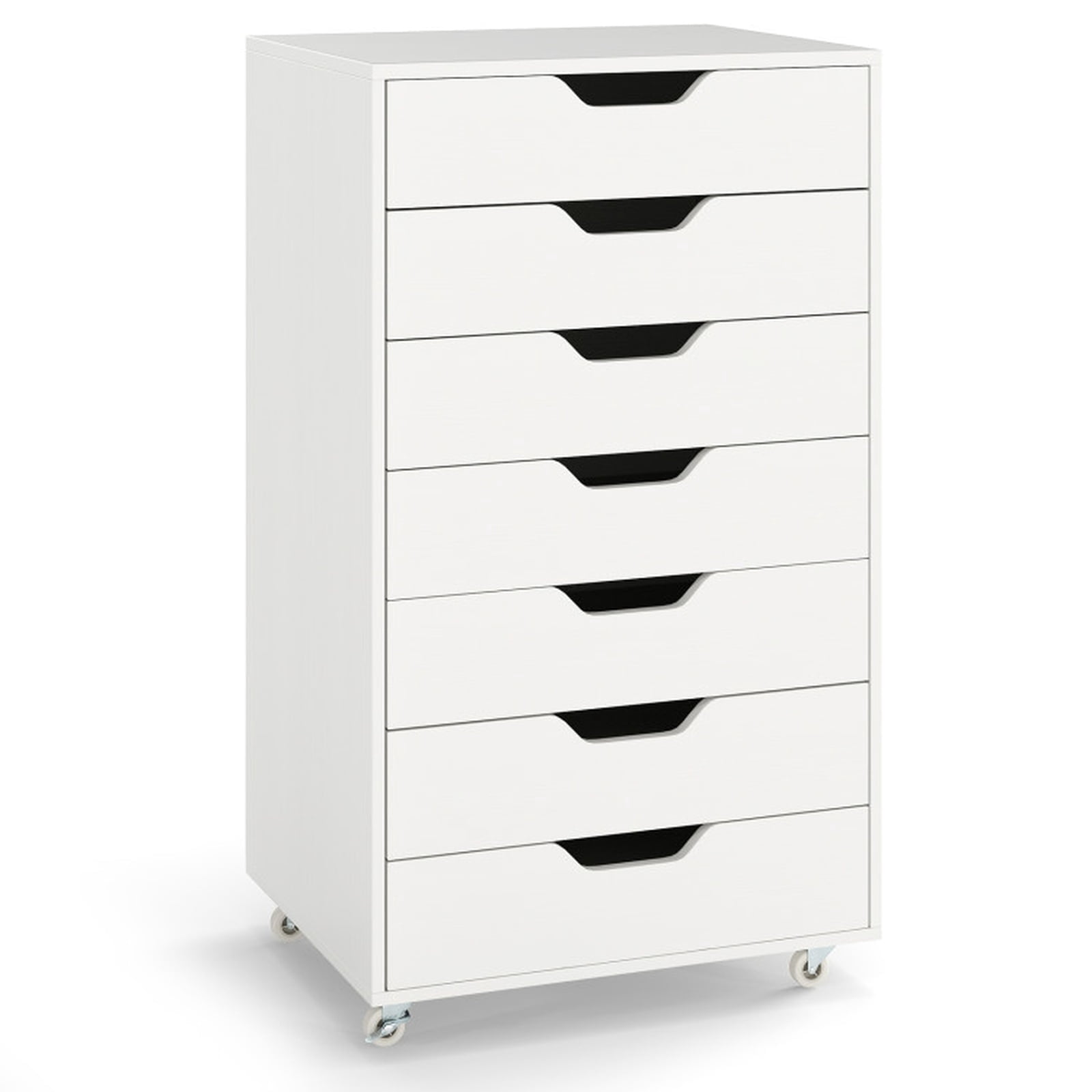 Furnibear 7 Drawer Chest Storage Dresser Rolling Floor Cabinet Organizer with Wheels for Home Office Bedroom and Craft Room, White