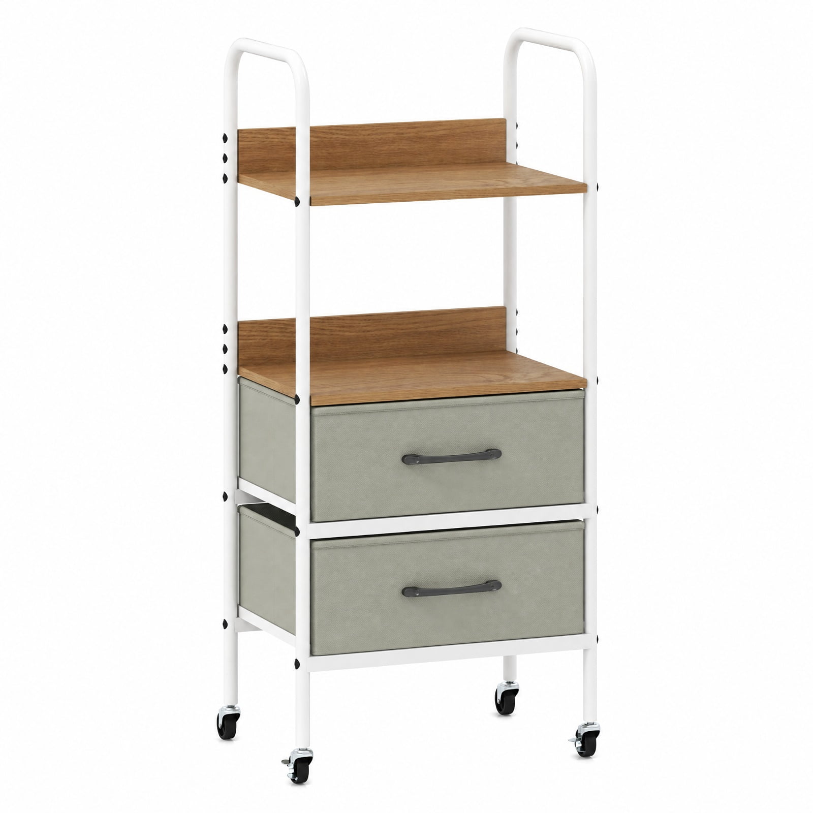 Furnibear Rolling Utility Storage Cart with 2 Open Shelves and 2 Fabric Drawers for Home Office Filing Document Letter Legal Storage, Natural