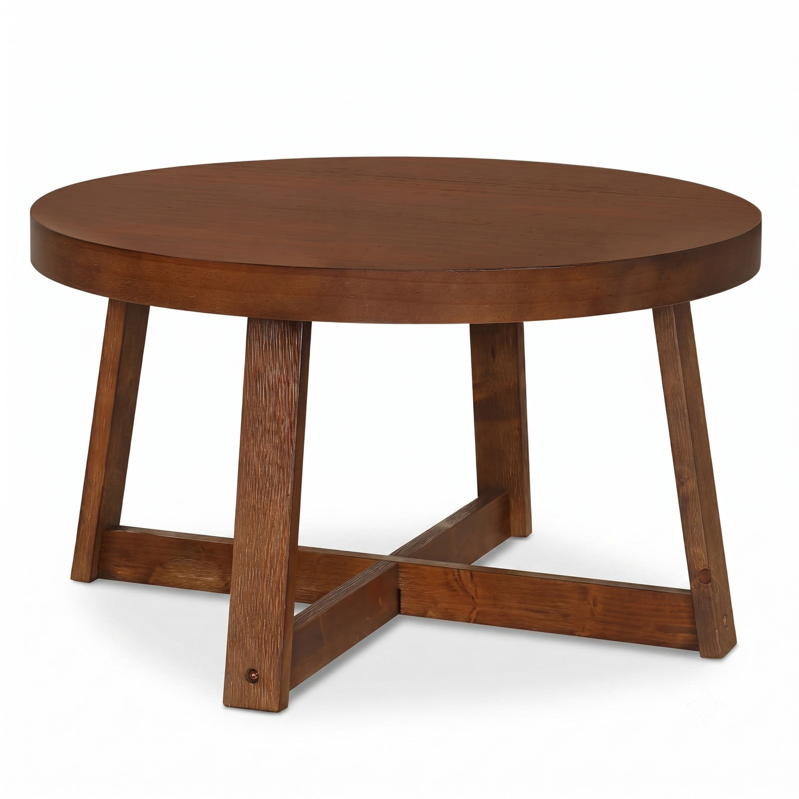 Furnibear Round Coffee Table for Living Room, 30 Inch Farmhouse Accent Table with Solid Rubber Wood Legs, X-Shaped Base, Round Center Cocktail Table for, Walnut