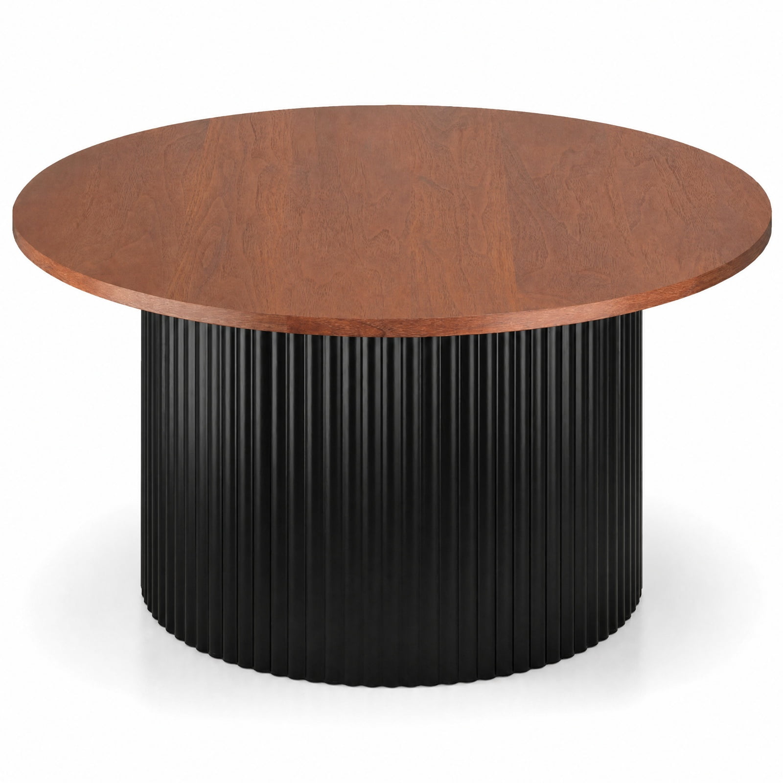 Furnibear Round Coffee Table with Solid Wood Frame and Wooden Top for Living Room and Reception Room 32 Inch Center Table, Walnut