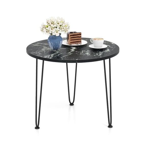 Furnibear Round Coffee Table with Thickened Tabletop and Metal Tripod Legs, Black